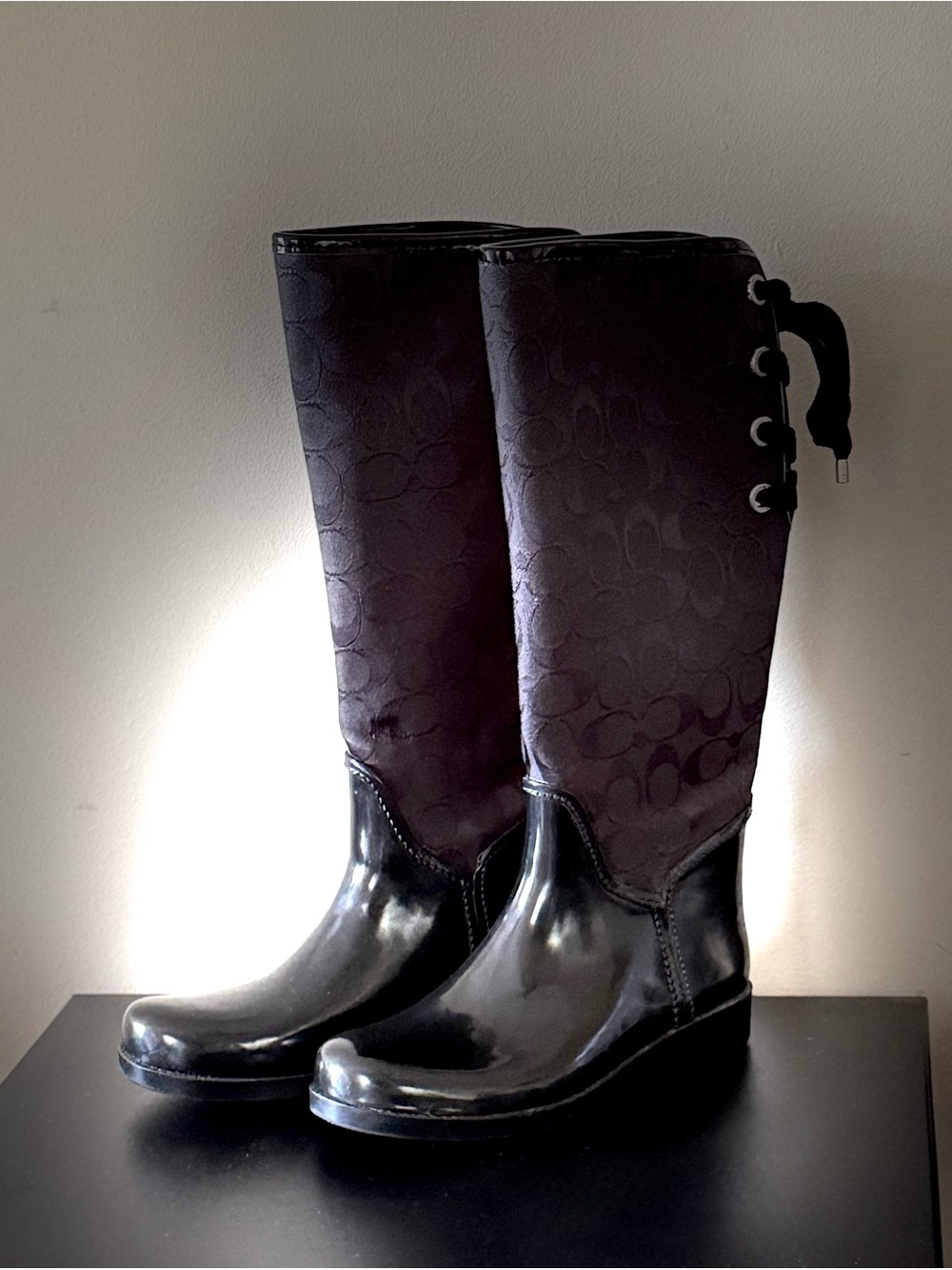 Coach Tall Black Signature Logo Rain Boots